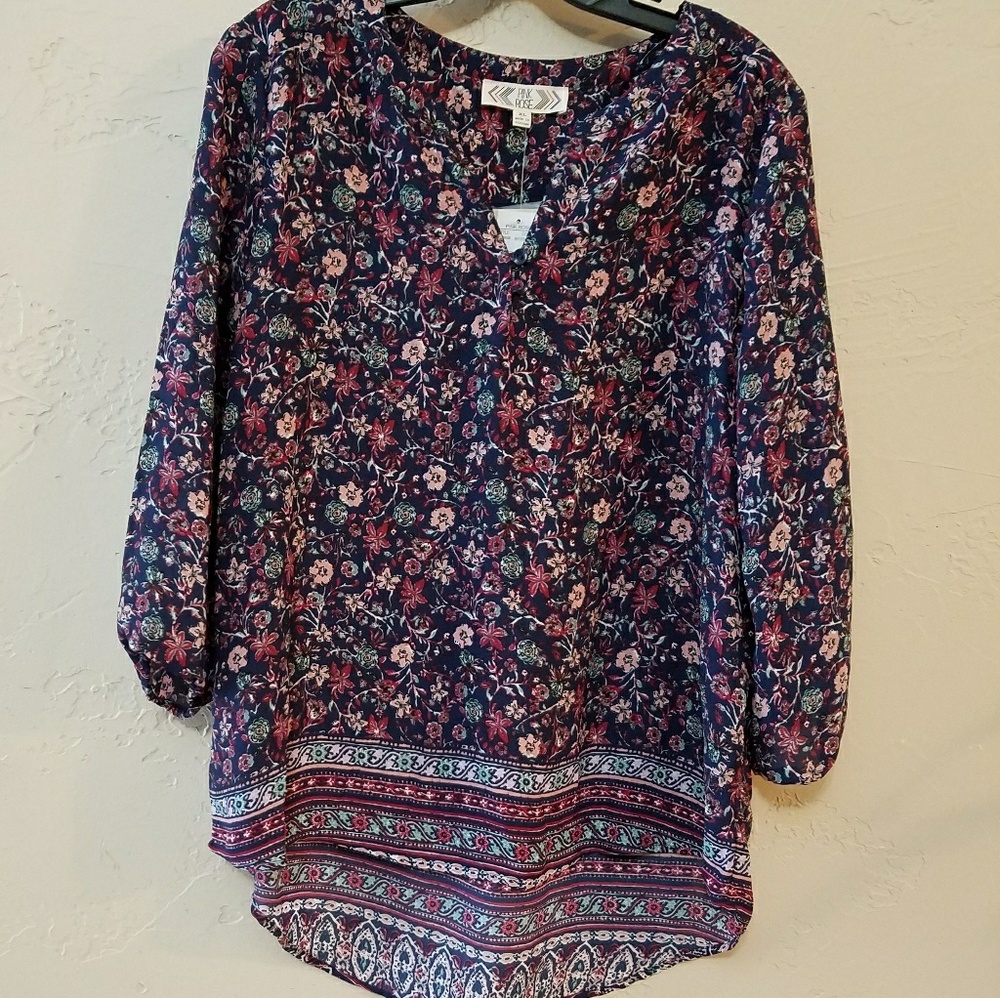 Pink Rose Navy Top NWT